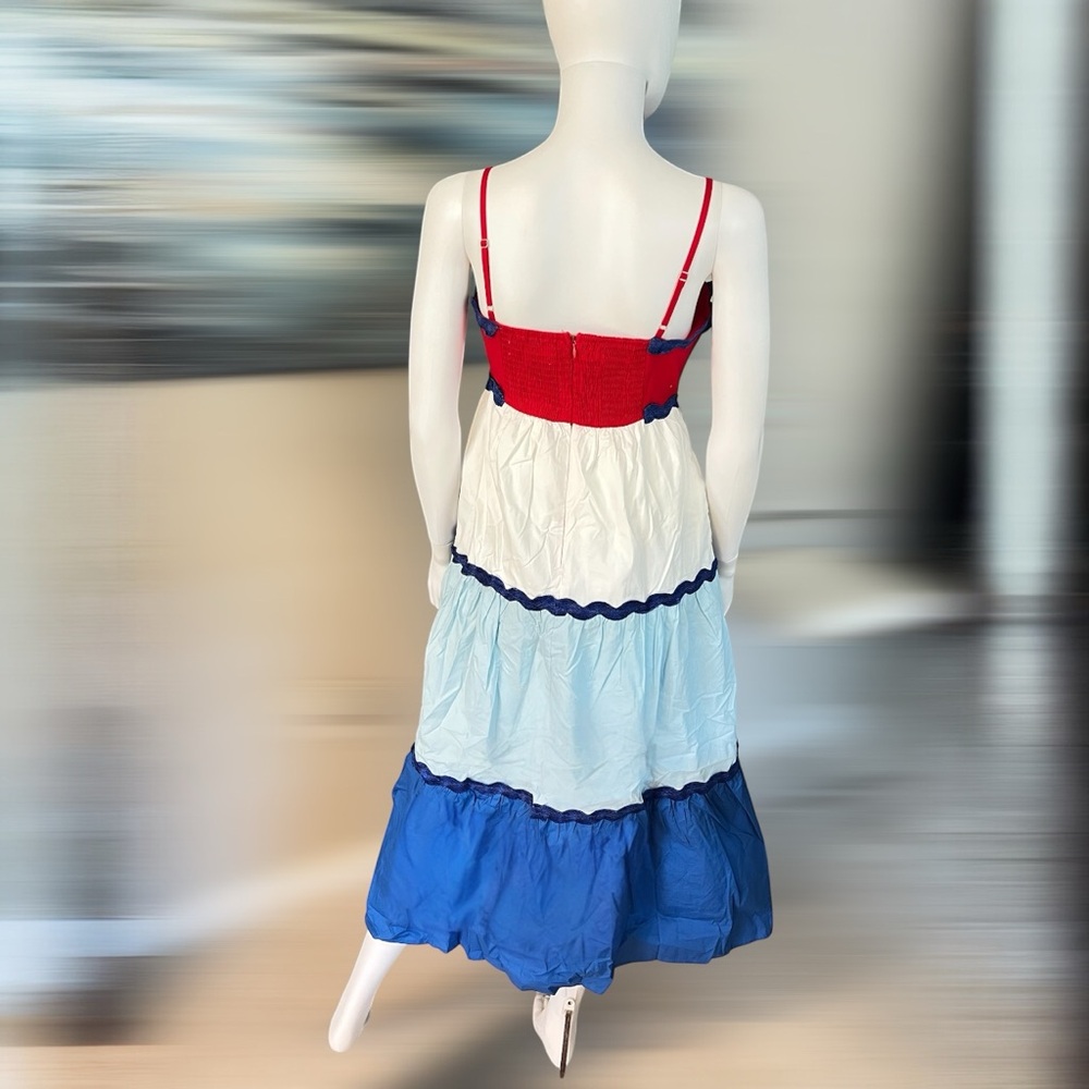 PEACH LOVE CALIFORNIA cotton poplin color block maxi dress S M L - Picture 7 of 9